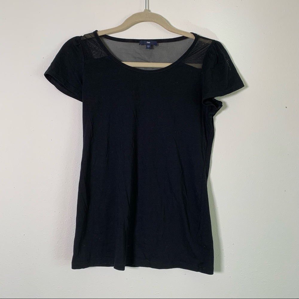 Gap Black Linen Top with Trim Small
